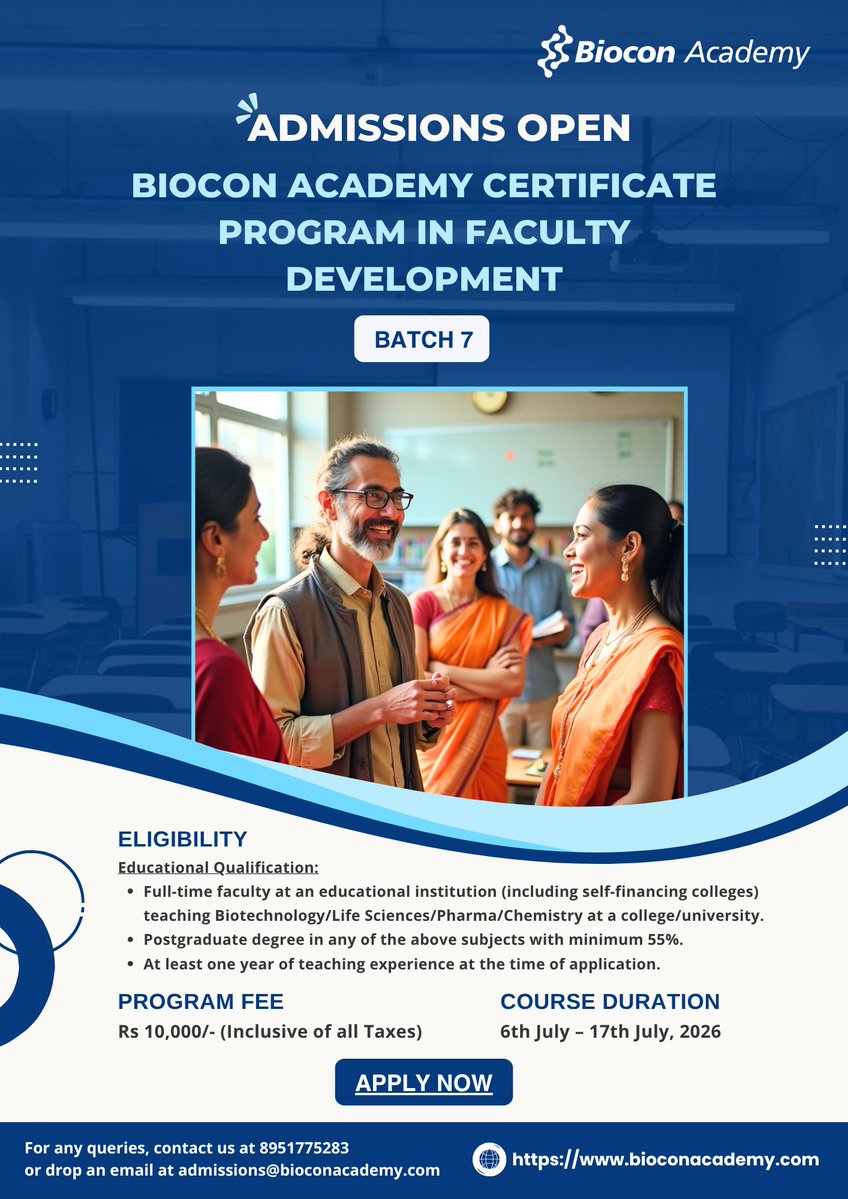 BioconAcademy's tweet photo. 𝐀𝐝𝐦𝐢𝐬𝐬𝐢𝐨𝐧𝐬 𝐎𝐩𝐞𝐧 | 𝐁𝐢𝐨𝐜𝐨𝐧 𝐀𝐜𝐚𝐝𝐞𝐦𝐲 𝐂𝐞𝐫𝐭𝐢𝐟𝐢𝐜𝐚𝐭𝐞 𝐏𝐫𝐨𝐠𝐫𝐚𝐦 𝐢𝐧 𝐅𝐚𝐜𝐮𝐥𝐭𝐲 𝐃𝐞𝐯𝐞𝐥𝐨𝐩𝐦𝐞𝐧𝐭 𝐁𝐚𝐭𝐜𝐡 𝟕 https://t.co/bFR1D9rN11