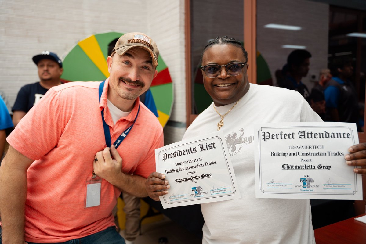 TidewaterTech's tweet photo. One thing we care about just as much as hands-on training is the kind of person you become while you’re here.

Showing up on time, supporting each other! 

Really proud of our Little Creek campus for the way they continue to show up for themselves and their future every day. 👏 https://t.co/0zeMOPHltL