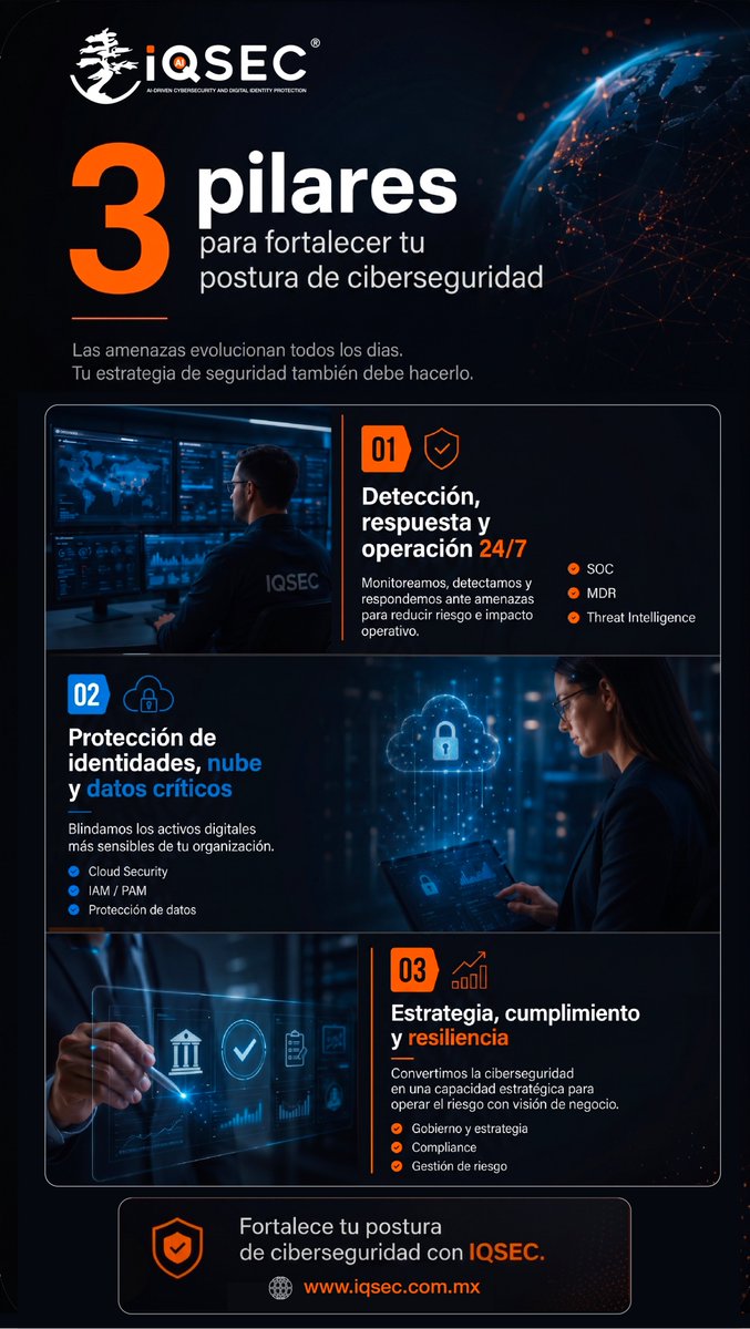 IQsec's tweet photo. La #Ciberseguridad exige visibilidad, resiliencia y respuesta real. En IQSEC fortalecemos la postura de seguridad ante amenazas complejas https://t.co/Za1QNd1WGu 
#IQSEC #HazloSeguro #CyberSecurity #CISO https://t.co/7KUL9qx8vG