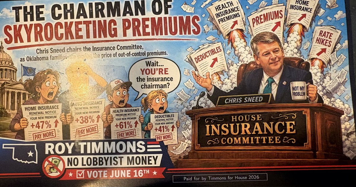 timmons12002's tweet photo. For everyone who’s not on our mailing list. Please share with your friends, family, and colleagues. Mailer 2 hit today.
#HD14 #MuskogeeOklahoma #WagonerOK #fortgibsonoklahoma #Hubert just a little reminder he also is an insurance salesman https://t.co/yLvngtHEW9