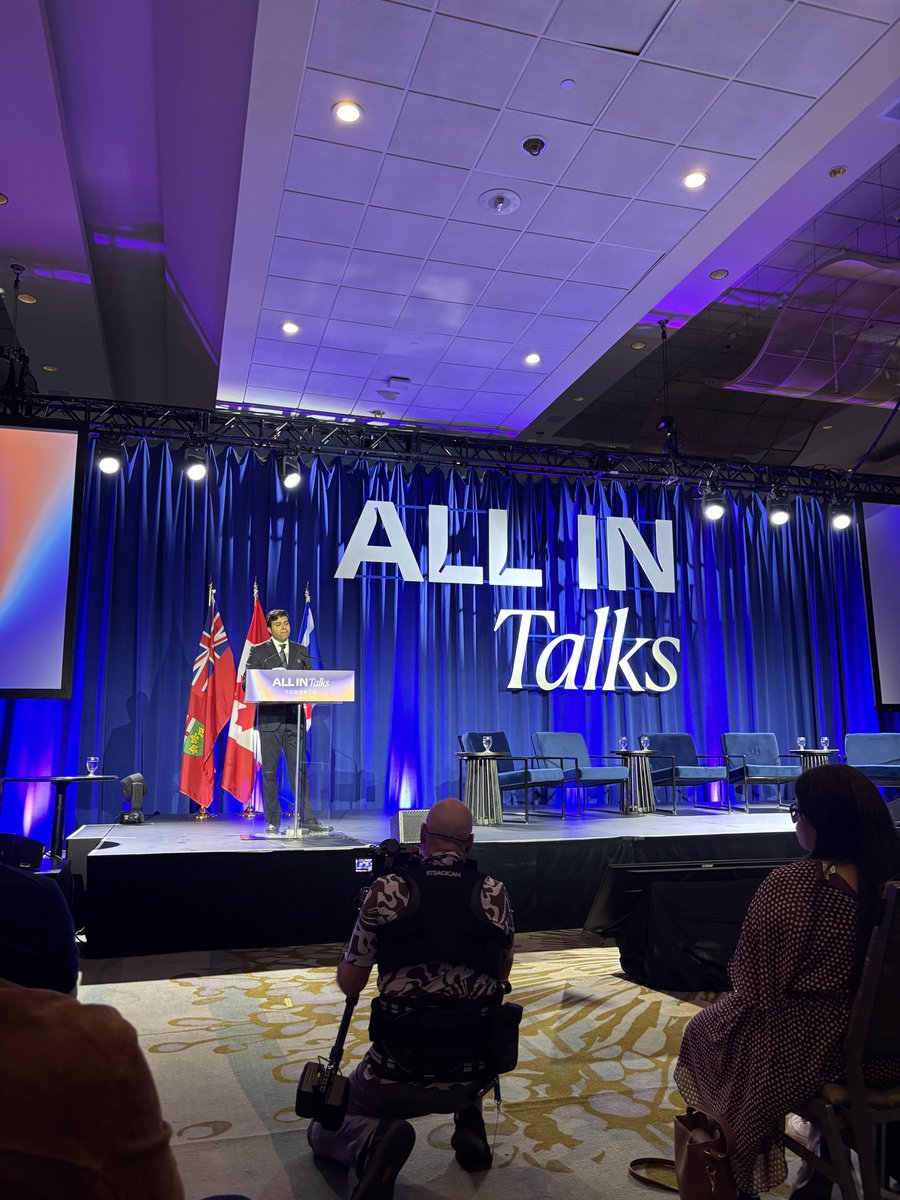 Taleeb's tweet photo. Excited to join innovators, researchers, and entrepreneurs at ALL IN Talks Toronto today to discuss the future of AI in Canada.

Canada has the talent and ambition to be a global leader in AI innovation while creating generational economic opportunities across the country. https://t.co/MwsqEXYOUH