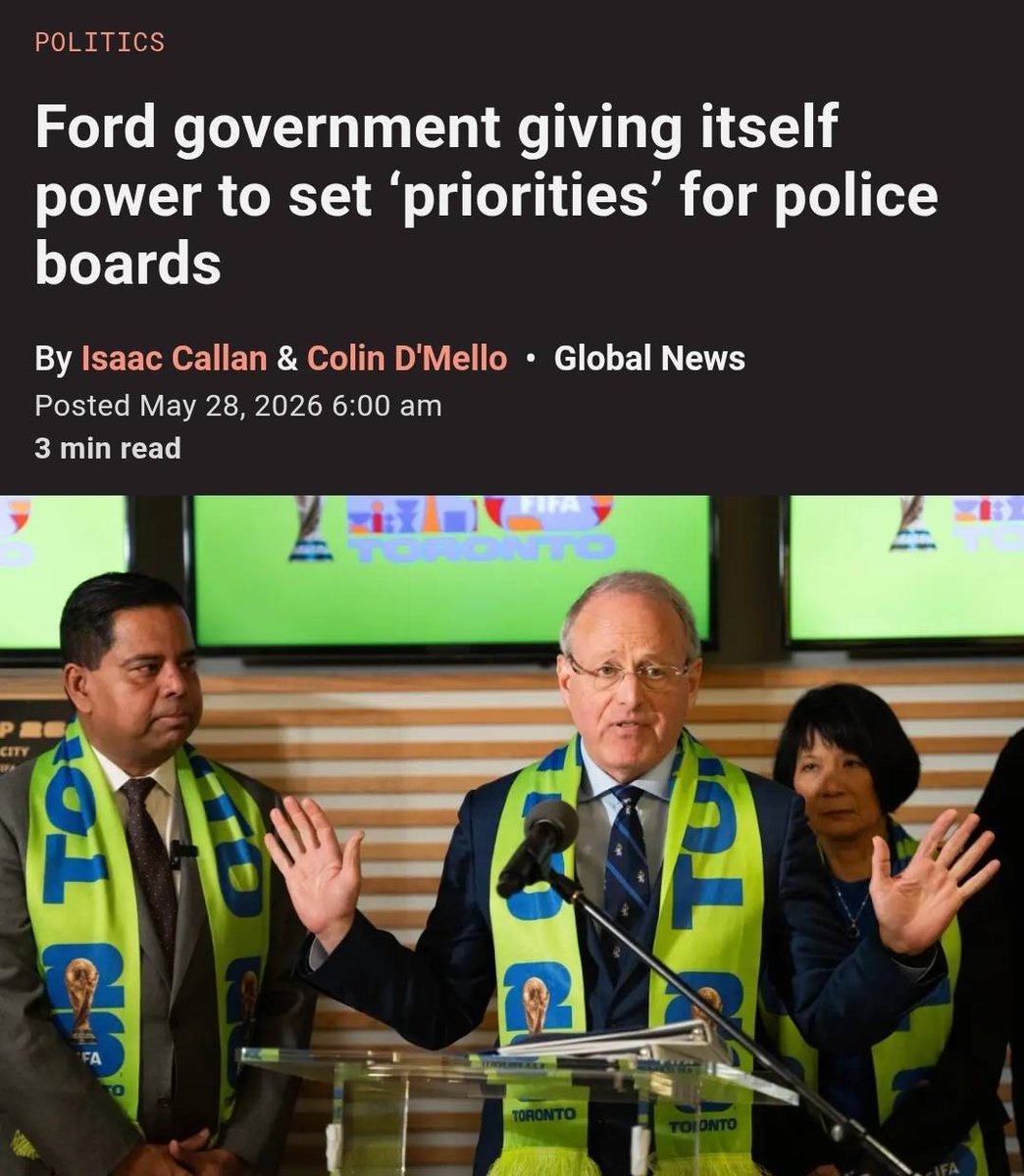 NewBlueON's tweet photo. “The Ford government is giving itself the power to set the priorities of individual police services boards across the province, but is adamant the move won’t allow it to direct law enforcement.”

https://t.co/rkb7VZ2pWy

#onpoli https://t.co/2NSjPHedzT