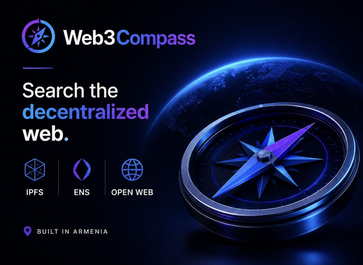 SuperteamAM's tweet photo. The dWeb can’t scale if people can’t actually find what’s being built.

@Web3compass_net is trying to solve that. It’s a homegrown Armenian project building search infrastructure for the open web, indexing everything from IPFS and ENS to .sol domains 🌐

Real infrastructure being built right here in the ecosystem.