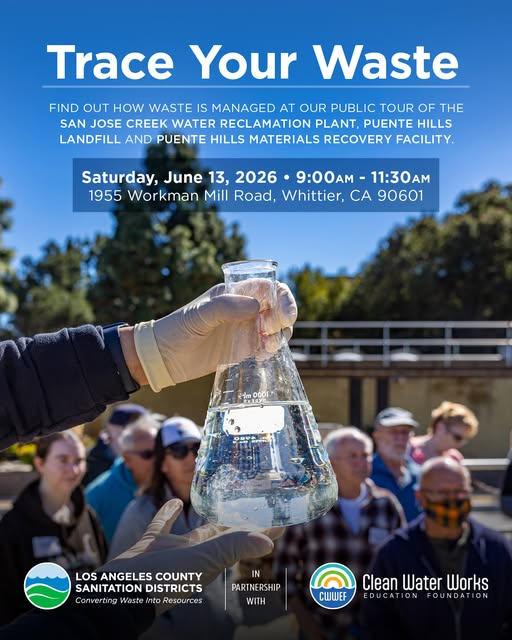 SBESC's tweet photo. RSVP for your FREE Tickets! What happens to your trash and sewage? Find out! Visit @SanDistricts facilities in Whittier on Saturday June 13, 2026 at 9AM  to see how they convert waste into a resource for LA County. Visit https://t.co/EED6dwu6ow to reserve your spot today https://t.co/MDoJBJQV4D