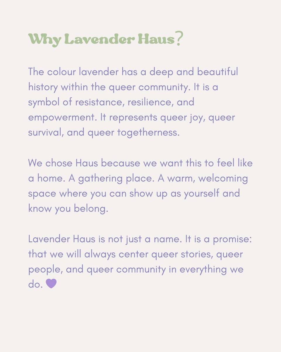 lavhausevents's tweet photo. We are officially rebranding! 💜
Toronto Cafe Events is now Lavender Haus.
Same us just a new name and bigger dreams
Why Lavender Haus? Lavender = queer history + joy. Haus = home.
A promise to always center queer stories + community.
#LavenderHaus #BLGL #TorontoEvents https://t.co/A5cS5CBDVl