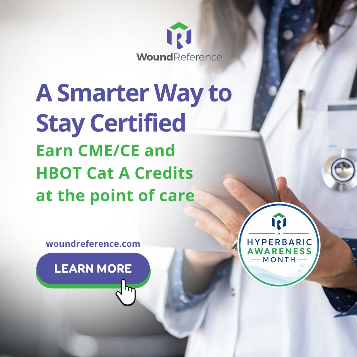 IncWound's tweet photo. Explore continuing education options on WoundReference. Look for topics marked with CME/CE and HBOT Cat A labels.

Learn more: https://t.co/CzjKLsl7RW

#WoundReference

#WoundCare #HBOT #ContinuingEducation #Healthcare #HyperbaricMedicine  #HyperbaricAwarenessMonth https://t.co/oVby9FxcuO