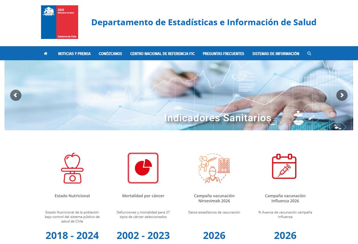 jorge_pacheco's tweet photo. Hola a todos/as:

Les comparto reporte web sobre indicadores sanitarios en Chile, 2000-2025 publicado en la página web de DEIS. 

Es interactivo y contiene información proveniente de las estadísticas vitales.

Enlace: https://t.co/IpOQozTh3g

Espero que les guste, saludos! https://t.co/41n6efY9ZX