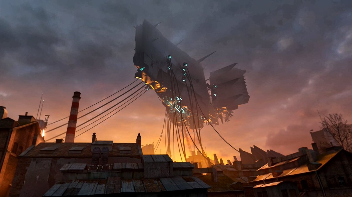 ArkhamDreamer's tweet photo. City 17 in Half-Life is a masterclass in art direction. Mixing monolithic, brutalist alien architecture right into the heart of a decaying, post-Soviet European city creates a sense of dystopian dread that most games struggle to replicate. It feels hauntingly real. https://t.co/e2qNf0qpIx