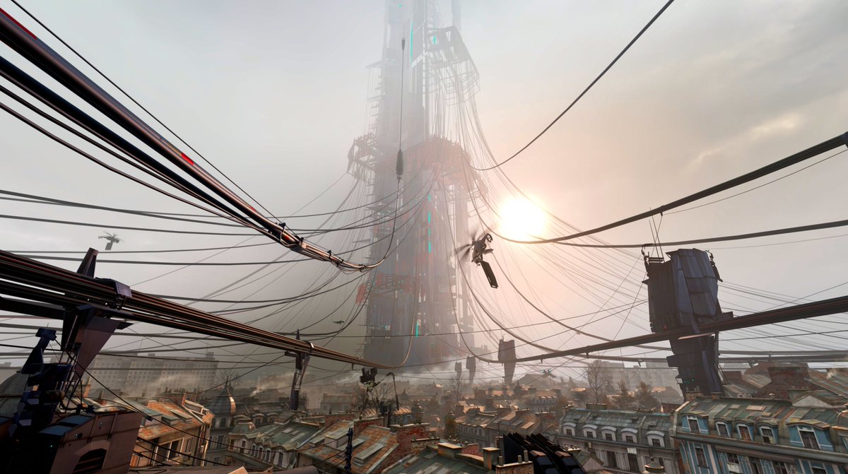 ArkhamDreamer's tweet photo. City 17 in Half-Life is a masterclass in art direction. Mixing monolithic, brutalist alien architecture right into the heart of a decaying, post-Soviet European city creates a sense of dystopian dread that most games struggle to replicate. It feels hauntingly real. https://t.co/e2qNf0qpIx
