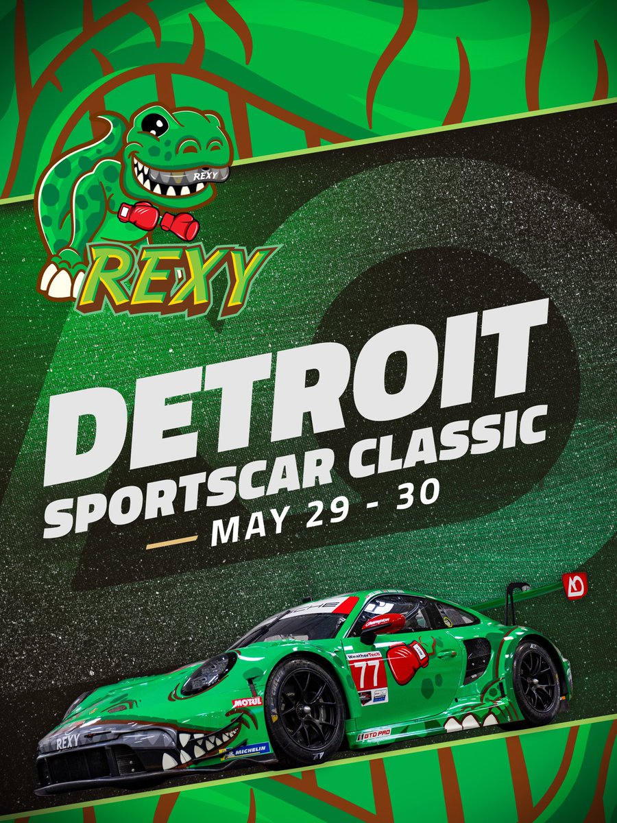 AORacingUSA's tweet photo. 🥊 Here’s the schedule and tune in information for Rexy’s fight on the streets of @detroitgp! 

Rexy has his boxing gloves and mouth guard, ready to fight his way to the front! https://t.co/P1ZZphR6EW
