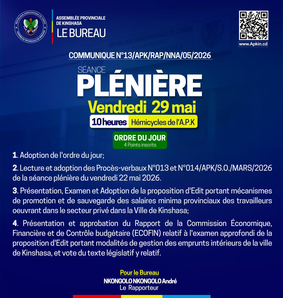 Apkin_cd's tweet photo. APK | Plénière ce vendredi 29 mai 2026 à 10h. https://t.co/OR75ufPx6a