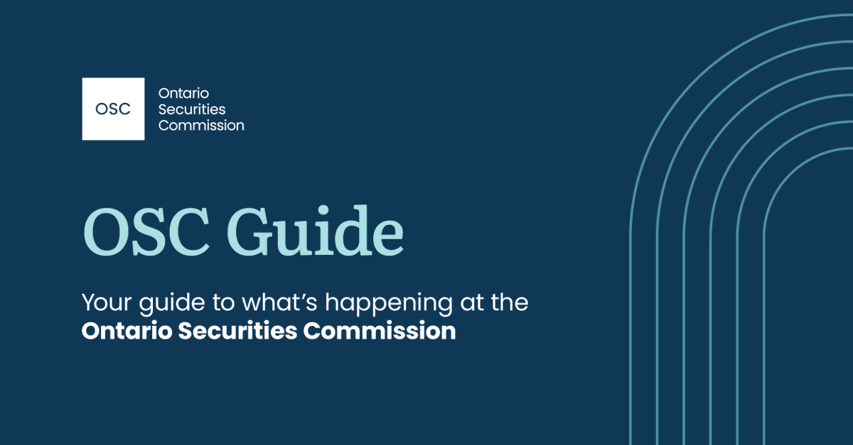 Blue background with Ontario Securities Commission logo and text introducing the OSC Guide for updates.