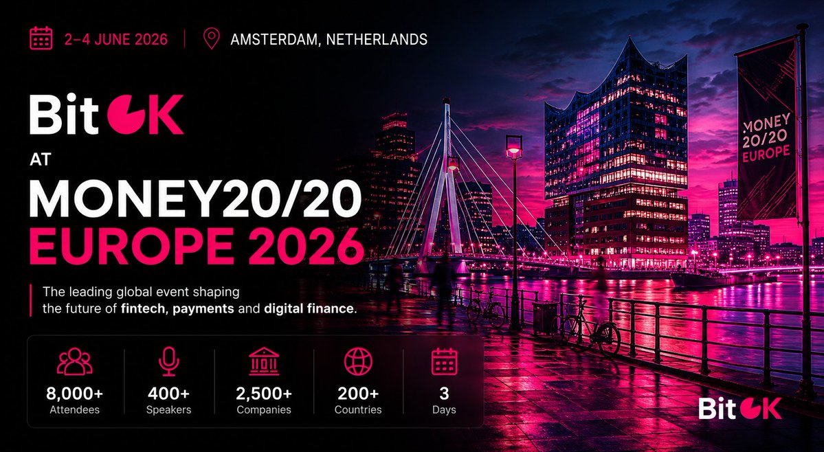 BitOK_org's tweet photo. 🇳🇱 BitOK joins Money20/20 Europe 2026 in Amsterdam

AI-driven fraud prevention, stablecoins, cross-border payments, and crypto regulation are becoming core topics for global fintech.

Looking forward to discussions on the future of AML, KYT and digital finance.

See you there 👀 https://t.co/YULlP1JZOW