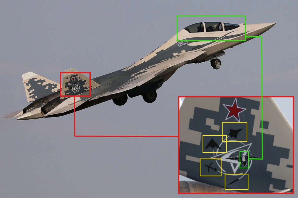 kmldial70's tweet photo. The new #Su57D seems intended for network warfare (coordinating with the #Su75Checkmate) , leading loyal wingman drone tasks ( #S70Okhotnik), controlling #suicidedrones and guiding air defense missiles (#S400 ). https://t.co/spDSGeKA9n