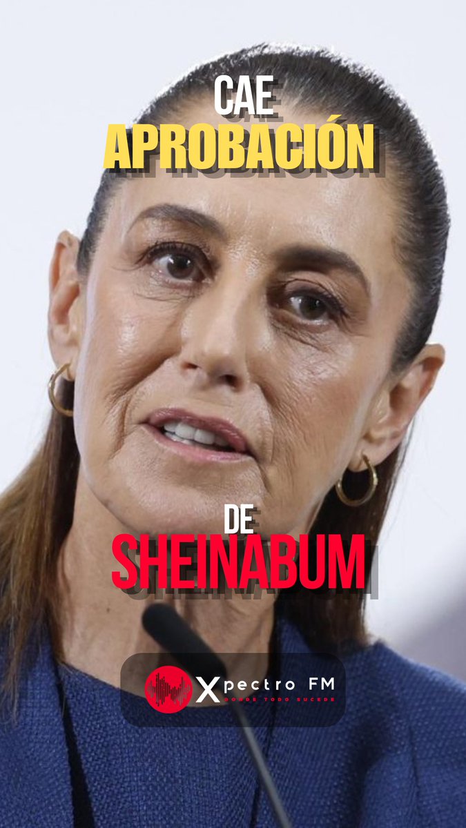 XpectroFM's tweet photo. 🚨 Encuesta de Enkoll reporta caída del 7.0% en la aprobación de la presidenta Claudia Sheinbaum en tres semanas
💻 Lee la nota completa: https://t.co/eSWfg3MMuv
cc: @CarlosLoret @lopezdoriga @AristeguiOnline @CiroGomezL @Adela_Micha @azucenau @brozoxmiswebs @Milenio @Reforma https://t.co/QMNR2nCeTN