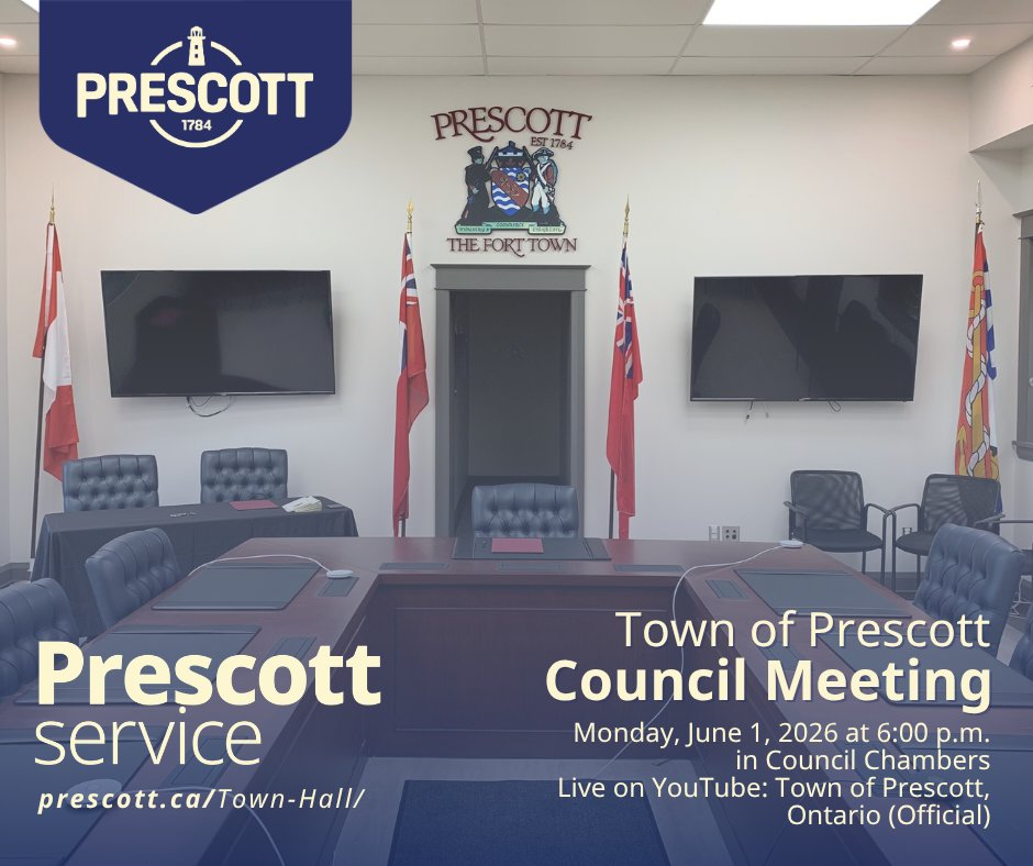 TownofPrescott's tweet photo. There will be a Council Meeting held on Monday, June 1, 2026, at 6:00 p.m. 
This meeting will be held in Council Chambers and live-streamed on the Town's YouTube channel: https://t.co/cPjXloUd4L
The agenda can be viewed on our website: https://t.co/U1CzjTxpFh https://t.co/hF1sLzRn9V