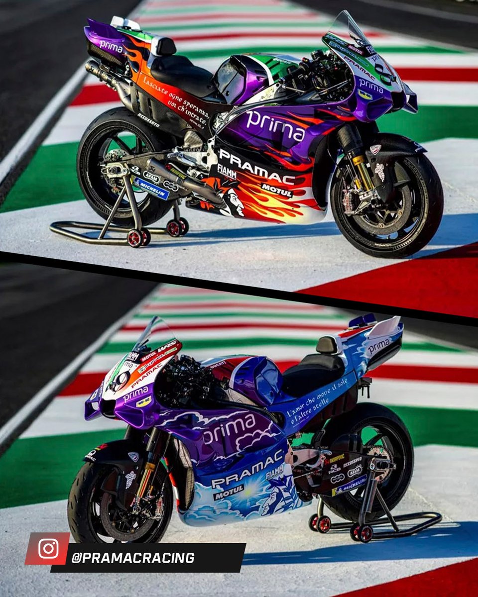 MotoGP_ESPN's tweet photo. El #ItalianGP de 2023 nos regaló un diseño muy especial en las #Pramac que son imposibles de olvidar. 🤯😍 https://t.co/JM7GdawnPg