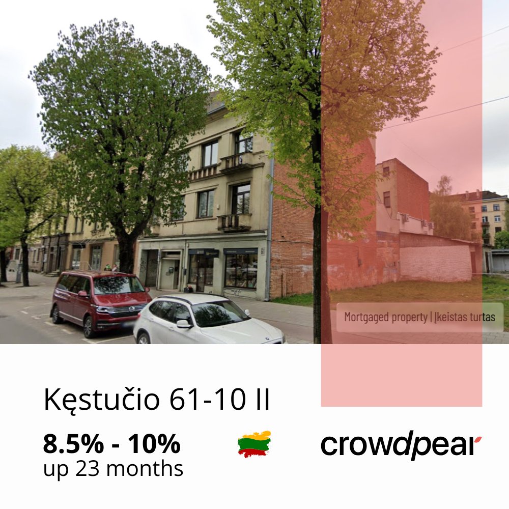 crowdpear's tweet photo. The investment offer, "Kęstučio 61-10 II", with up to 10% annual interest, is available on Crowdpear.
Find project details at https://t.co/NQ932Gc6ZL.
#crowdpear
We responsibly select the projects we offer to investors. We also remind you that investing is associated with risk. https://t.co/NkmWCuyoOI