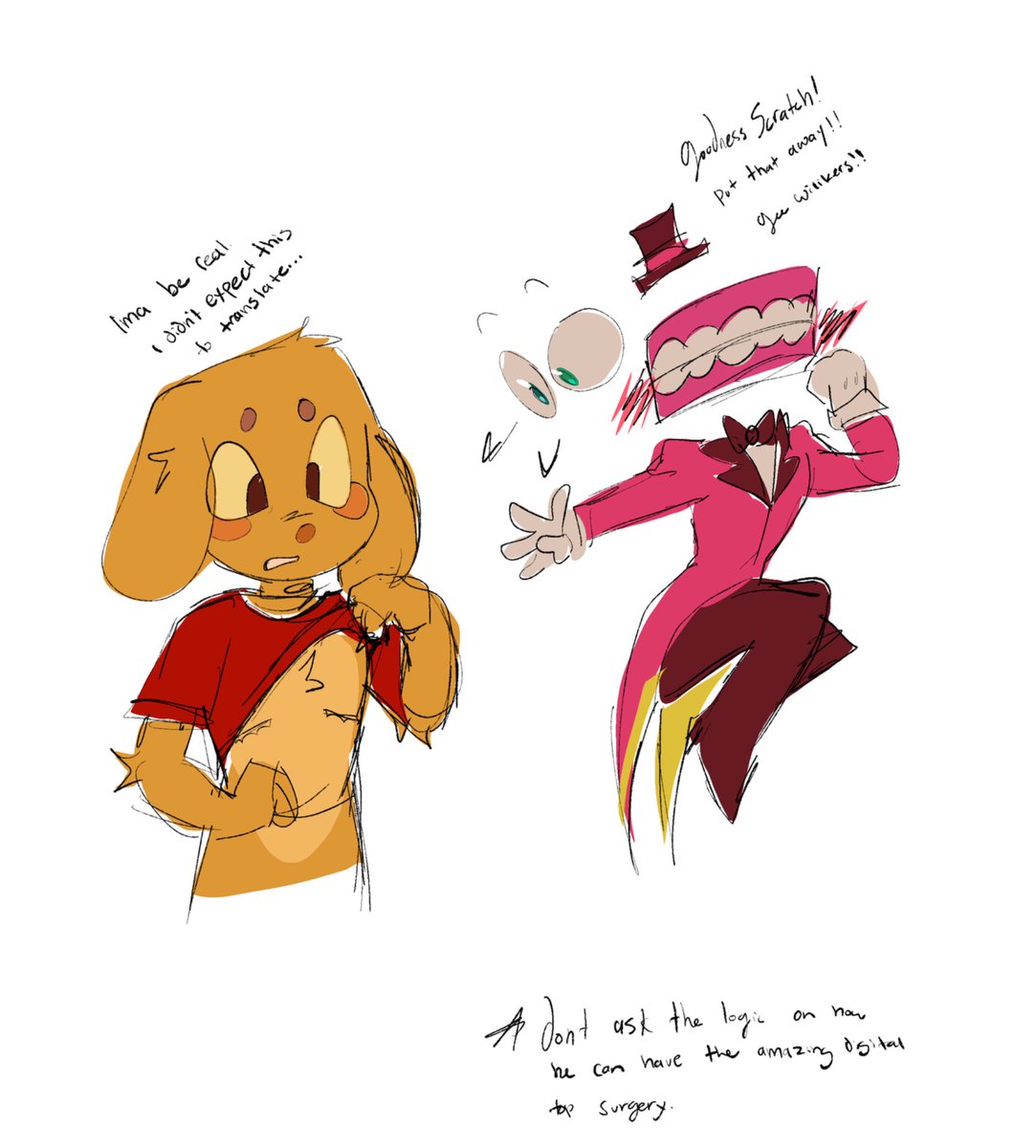 Pepper_Syrup's tweet photo. GUYS CAN WE BE COOL FOR A SEC GUYS GUYS WAIT GUYS HOLD ON!!! Debuting a ship I lowkey invented 😕😕 #dogbyte #cainetadc #scratchtadc #tadc https://t.co/GhBc05MSNz