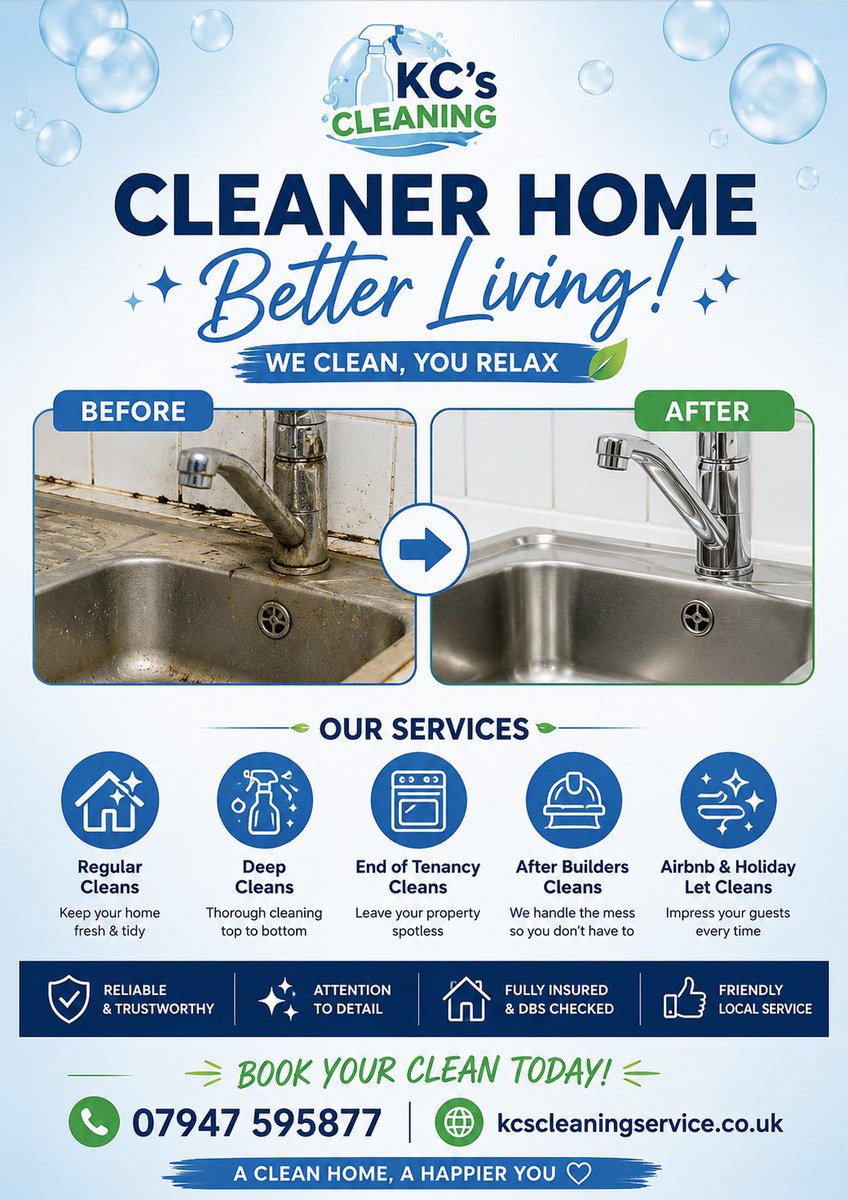 Kimscleanig's tweet photo. 🧼 BEFORE ➡️ AFTER 🧼

A clean home isn’t just about appearances — it’s about creating a healthier, more relaxing space to enjoy.

KC’s Cleaning provides reliable domestic cleaning services across Bromley, Croydon, Orpington, West Wickham & surrounding areas.

✨ Regular Cleans
✨ Deep Cleans
✨ End of Tenancy Cleans

📞 07947 595877

Which room in your home is the hardest to keep clean? 👇
