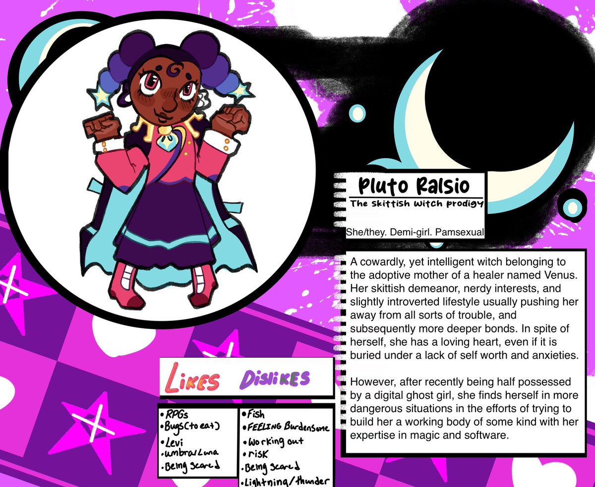Scribf1nite's tweet photo. #HowToBeAmagicalGirl #OCart 

Character BIO:

Pluto Ralsio-a cowardly witch in training. https://t.co/87B8iTKt5T