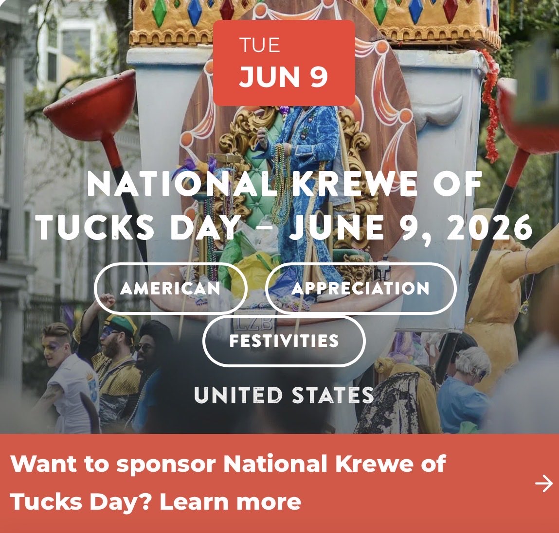 TheRealBam8's tweet photo. June 9 -Krewe Of Tucks Day
Club takes its name from Friar Tuck, an uptown pub

https://t.co/ZNbzFO01C9 https://t.co/EZ19WqMgOX