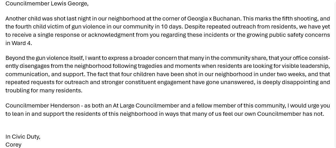 AlexKomaDC's tweet photo. Janeese Lewis George may be in the middle of a heated mayoral race/budget season, but she's still found time for a staple of DC civic life: listserv flame wars! 

This exchange with activist Corey Larrea has lit up the 16th Street Heights listserv, which I included part of: https://t.co/5OMM3tDrHy