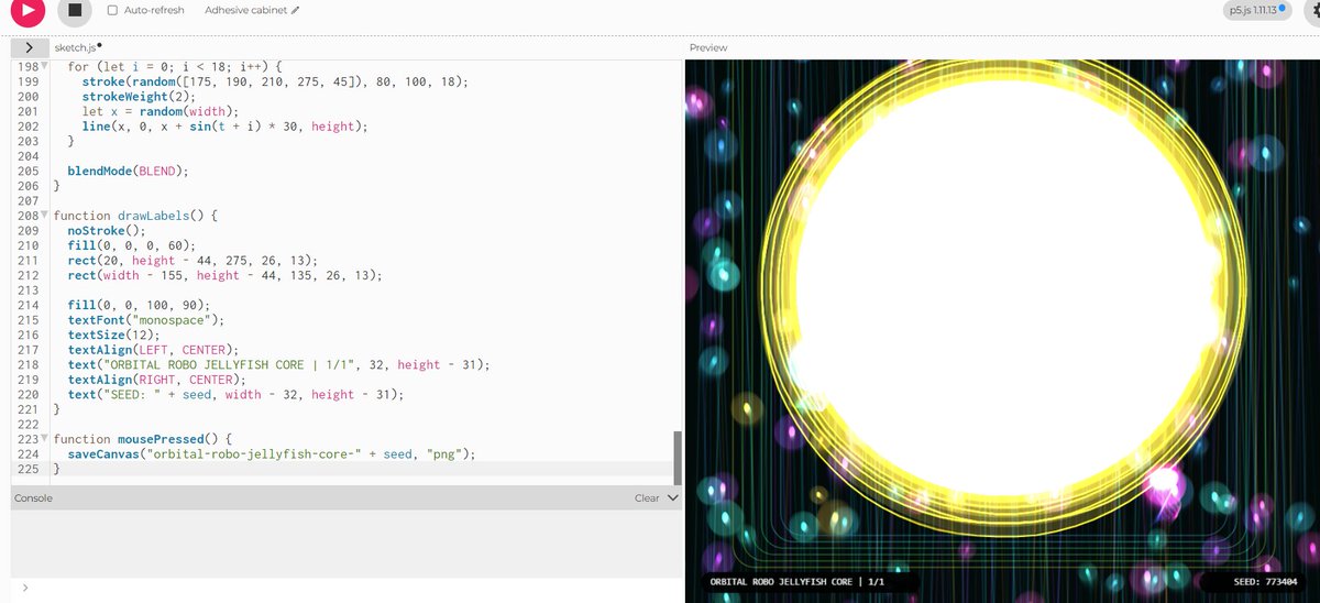 amy10_eth's tweet photo. Do you see my little jellyfish?

This is my new submission for @404_identities Generative Art Competition.

I tried to build a glowing digital core surrounded by tiny robot jellyfish, wire tentacles, soft particles, and orbital signal motion 😎

SEED: 773404 https://t.co/CueRUTiXUY