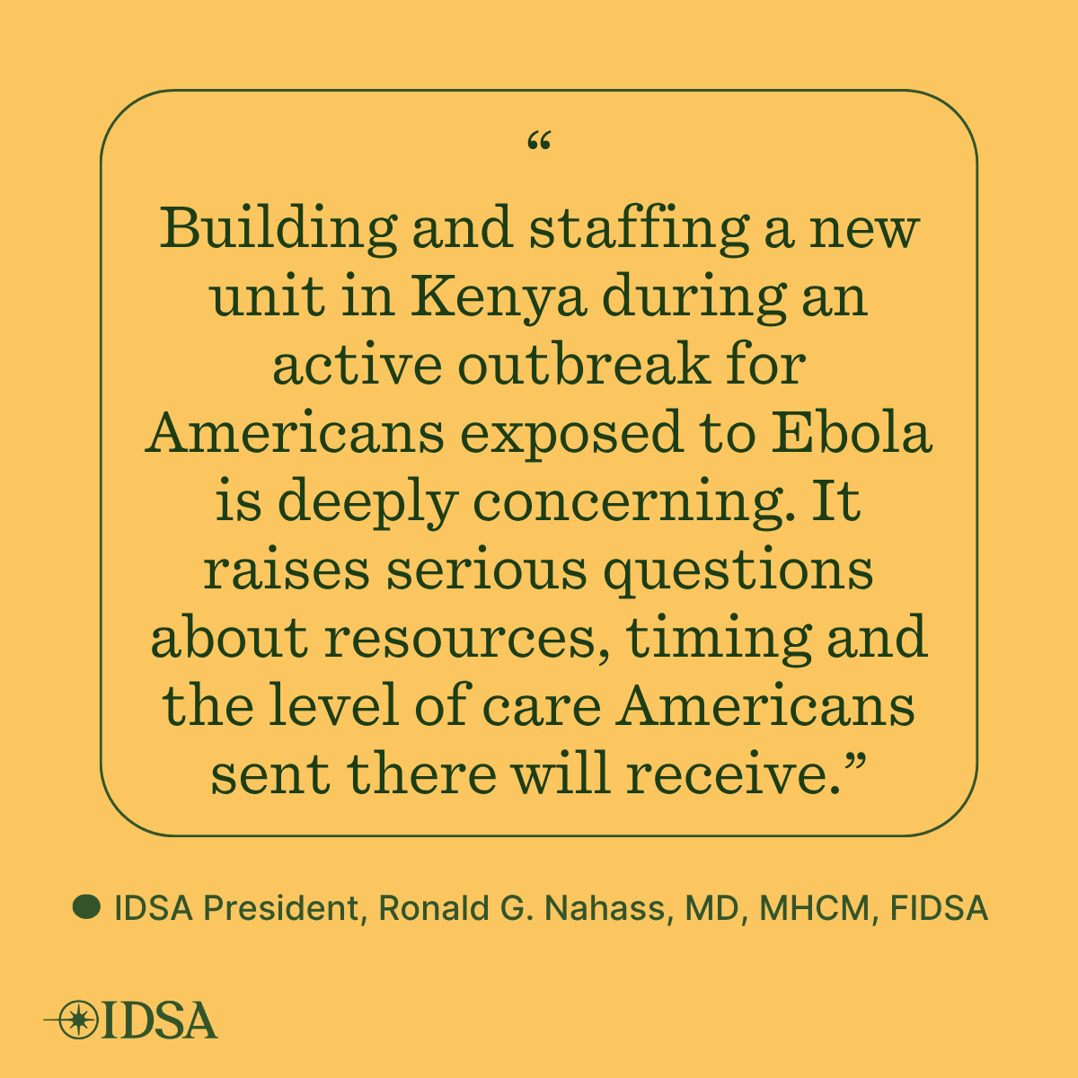 IDSAInfo's tweet photo. At a time when this outbreak is already challenging to contain, decisions should be guided by science, transparency and what is best for patients and public health.

Our statement on the U.S.'s decision to send Americans exposed to Ebola to Kenya: https://t.co/lPoNZV4nVa https://t.co/7OPKWj1Gmm