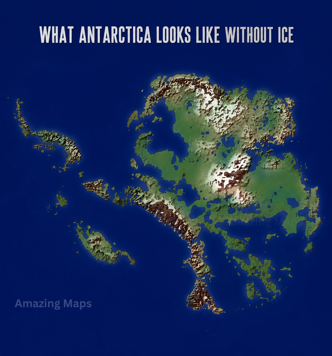 amazingmap's tweet photo. What Antarctica Really Looks Like Beneath the Ice https://t.co/OJv6uz42ya