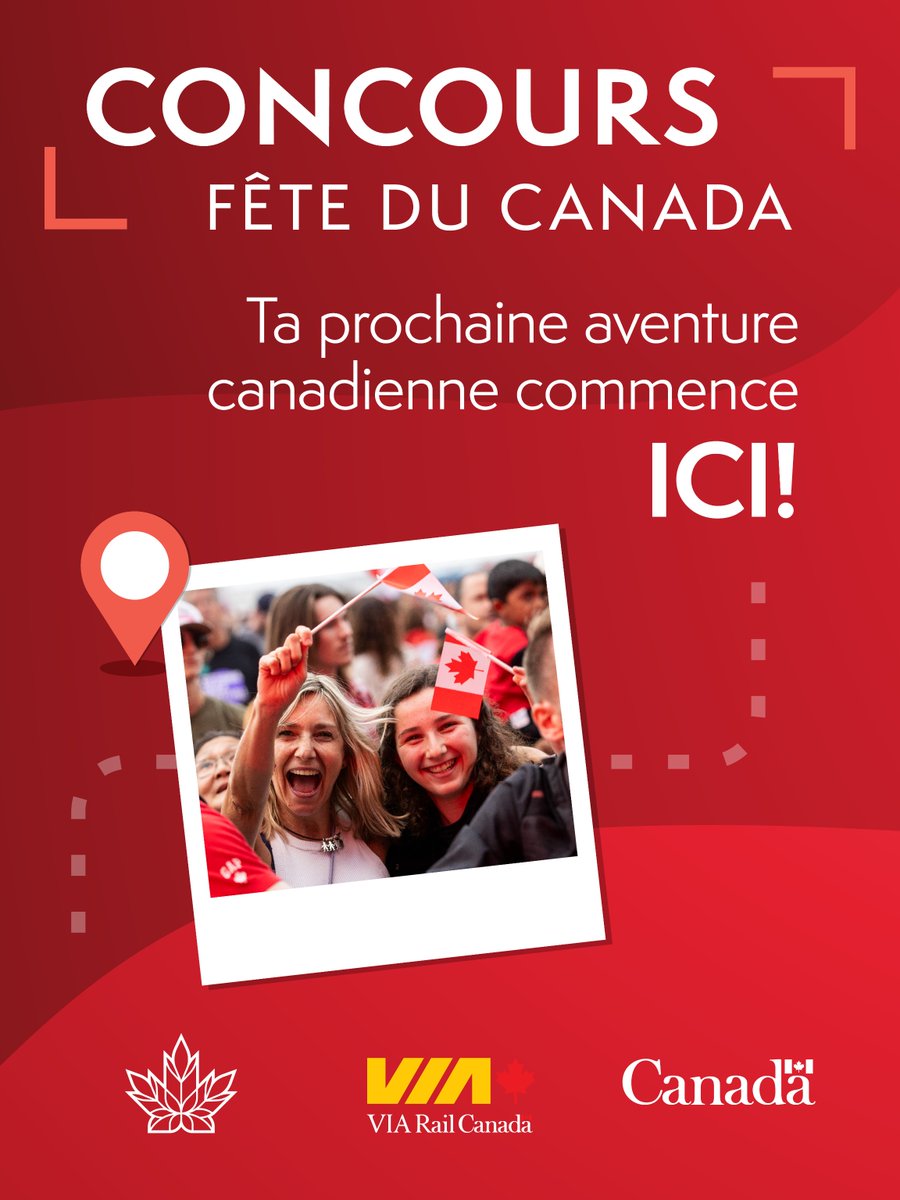 Patrimoinecdn's tweet photo. Un concours à ne pas manquer!

Cette année, des surprises sont au programme :
🎁 Voyages avec @VIA_Rail en 2026
🎉 Expérience VIP fête du Canada 2027

Soumettez votre vidéo dès maintenant : https://t.co/3wMajqjSKT https://t.co/aD93n5nhwV