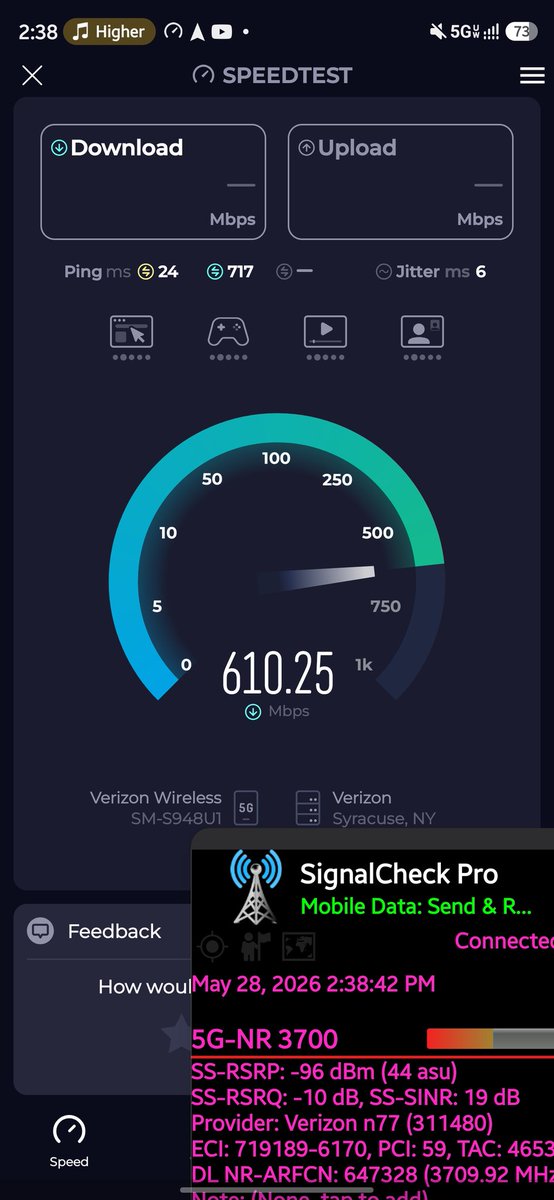 holman1124's tweet photo. Just spotted my first Verizon n77 small cell!! Clifton Park, NY. Oddly, down the road like half a mile from it, it got 600+ mbps, but from the picture's POV, had strange behavior around 300 mbps. Either way, awesome to see! https://t.co/7UREmgLhkB