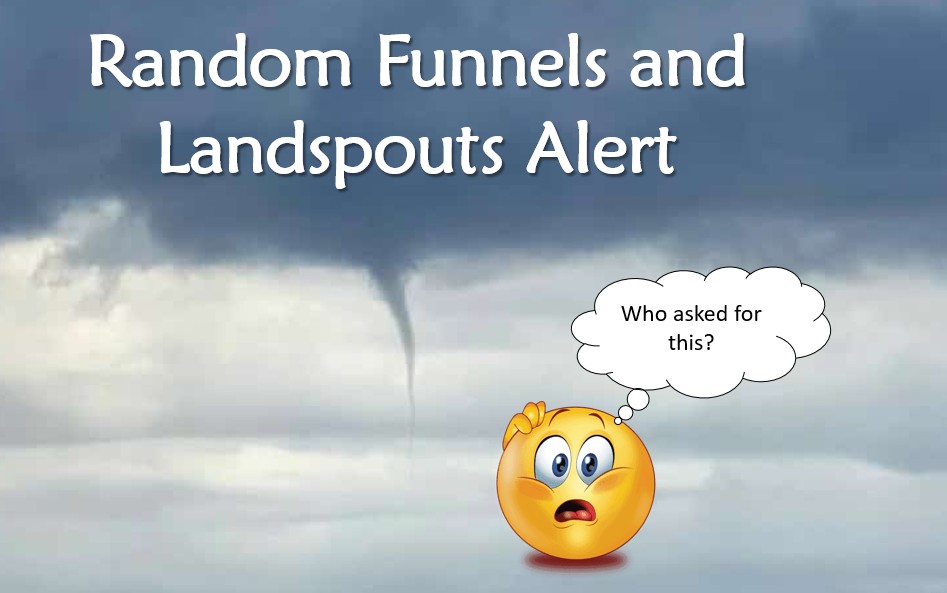 ButlerEMA_KS's tweet photo. We should have known Mother Nature wouldn't be satisfied with "just rain." The NWS has alerted us that the environment is right for a few random funnel or landspout sightings this afternoon. Not expecting anything strong or significant... just surprising. https://t.co/y2opix5ZEf