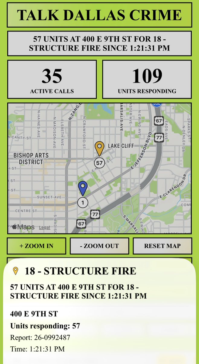 DallasCrimeApp's tweet photo. @dallasnews 57 UNITS AT 400 E 9TH ST FOR 18 - STRUCTURE FIRE SINCE 1:21:31 PM
https://t.co/G25J3N5uoZ https://t.co/9XR7ujVMuA