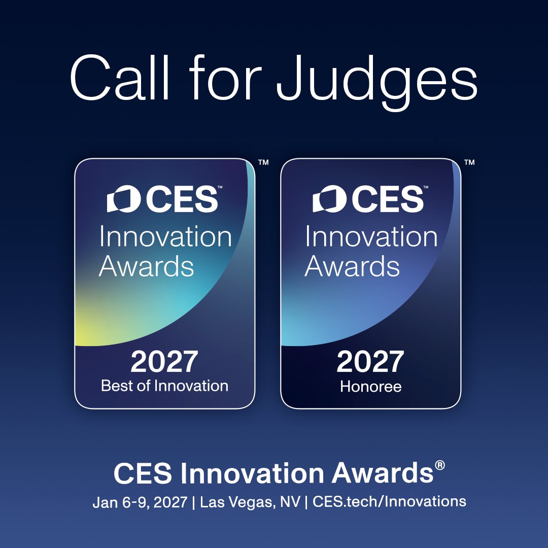 CES's tweet photo. Judge the CES Innovation Awards® program. 

The annual competition celebrating outstanding design and engineering in consumer technology is back. 

Selected judges get a complimentary Standard Pass. 
Apply by July 10: https://t.co/OuX55wib7E https://t.co/j4MJ7O5p2U