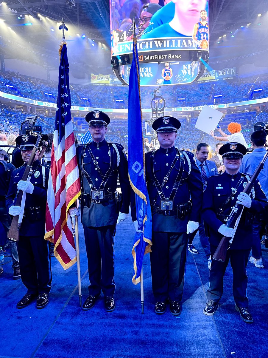 EdmondPD's tweet photo. Game 6 tonight in San Antonio and we’re all in on the Thunder! ⚡️

Big shout-out to our Edmond PD honor guard for proudly presenting the colors at Game 5 on Tuesday night — they represented us well on a big stage.

Let’s go Thunder! Bring it home tonight! 💙🏀 https://t.co/uUS6w5Od3f