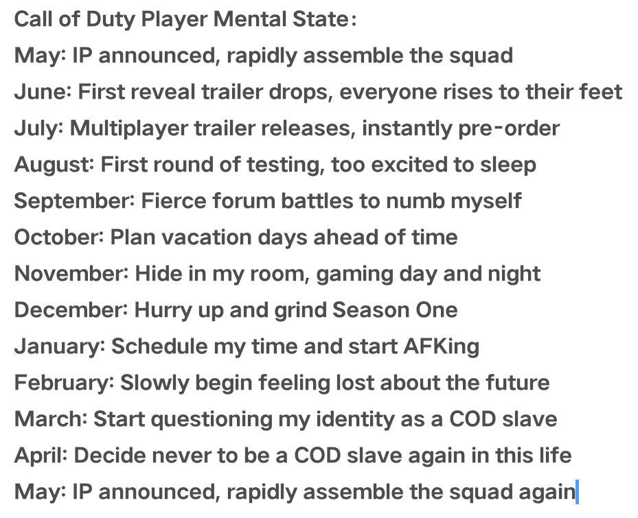 like52152's tweet photo. Call of Duty Players Work Every Year https://t.co/nWneWZyu6z