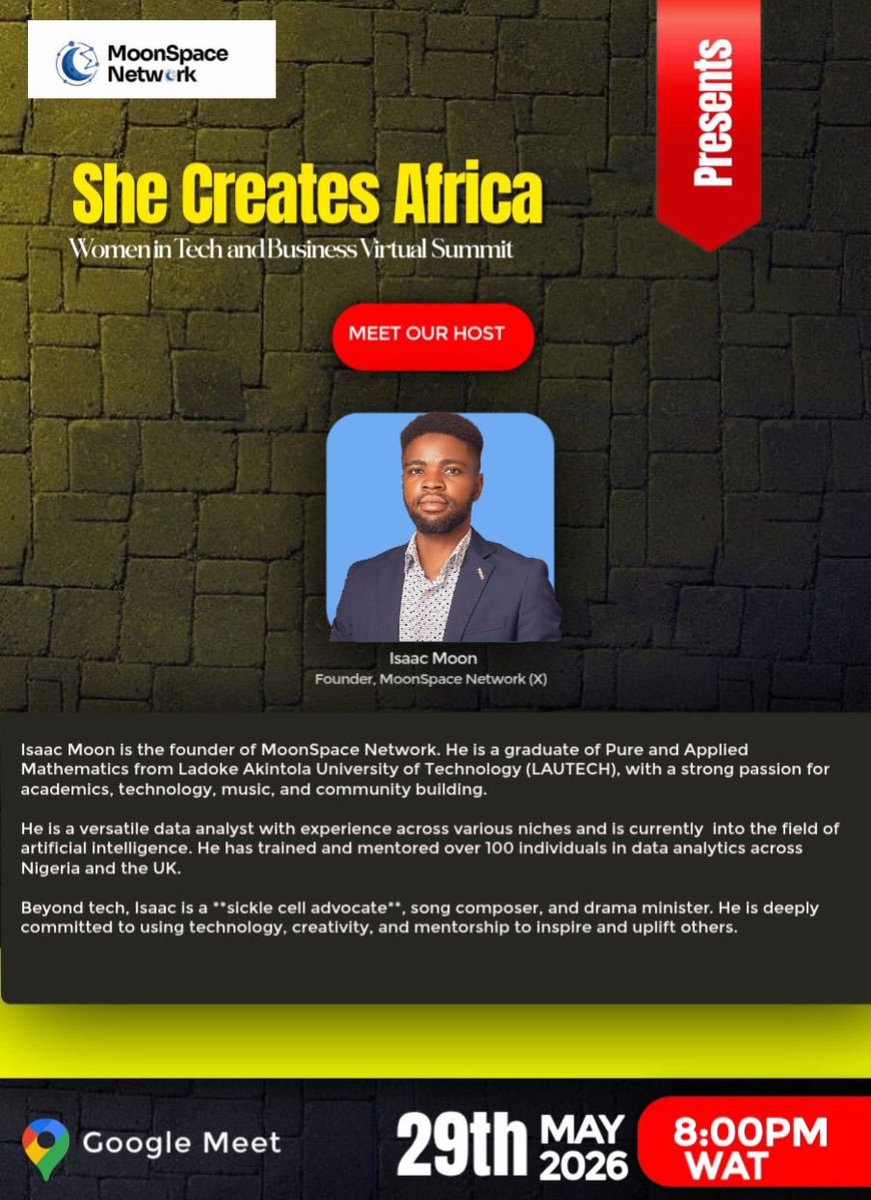 MoonSpace_Net's tweet photo. Meet our host and co-host behind “She Creates Africa” Women in Tech and Business Virtual Summit .

You can register via https://t.co/JLDQ4Ur3rg https://t.co/eCBd0hmYSA