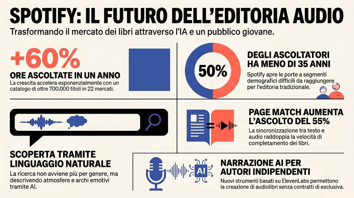 LACASEBooks's tweet photo. Spotify cambia il modello di distribuzione degli #audiolibri intercettando il pubblico più grande, quello dei non lettori.

https://t.co/udylkZztg4 https://t.co/Brb0ot3A0D