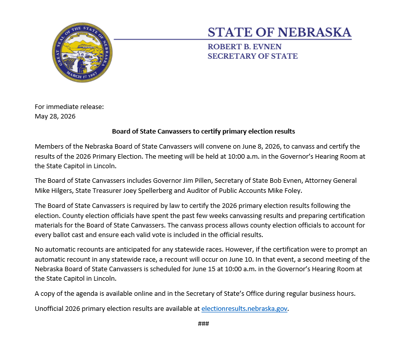 NE Secretary of State Robert Evnen tweet media