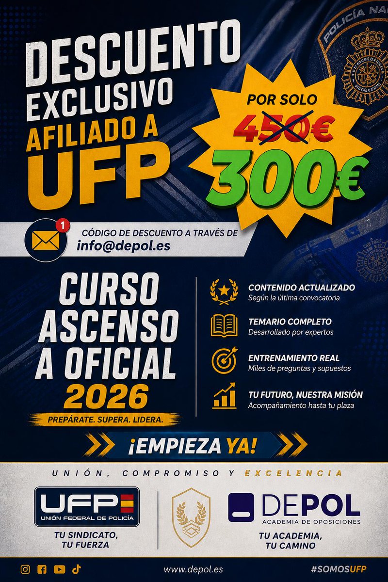 ufpol's tweet photo. Acuerdo con la mejor academia a nivel nacional para #ascensos #formacion y  #cursos. 

📚 Formación especializada
🎯 Preparación de oposiciones y ascensos
👮 Contenido actualizado.
💪 Ventajas exclusivas para afiliados

En UFP seguimos trabajando para ofrecer más herramientas, más oportunidades y más apoyo a nuestros compañeros. #crecemos