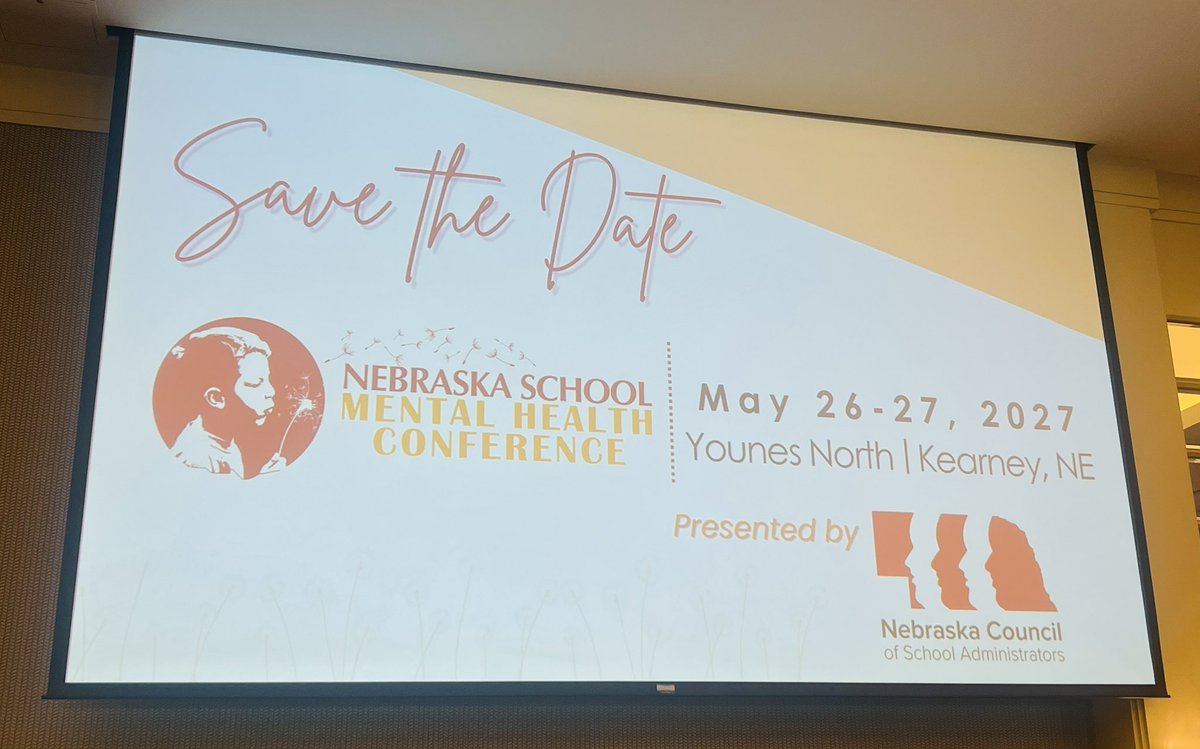 NCSAToday's tweet photo. Save the date! Next year’s Nebraska School Mental Health Conference in Kearney will land on May 26-27th, presented by NCSA.

We’re excited to be involved in this incredibly important event. Thank you to The Kim Foundation for having us on stage to introduce ourselves today! 👋 https://t.co/7MJuFRM70U