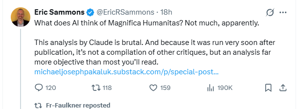 mary_pezzulo's tweet photo. The Traditionalist Catholics want us to reject modernity and retvrn to tradition by... using an AI that was invented in 2023 to mock and criticize a papal encyclical. https://t.co/XXSTBZQ82k
