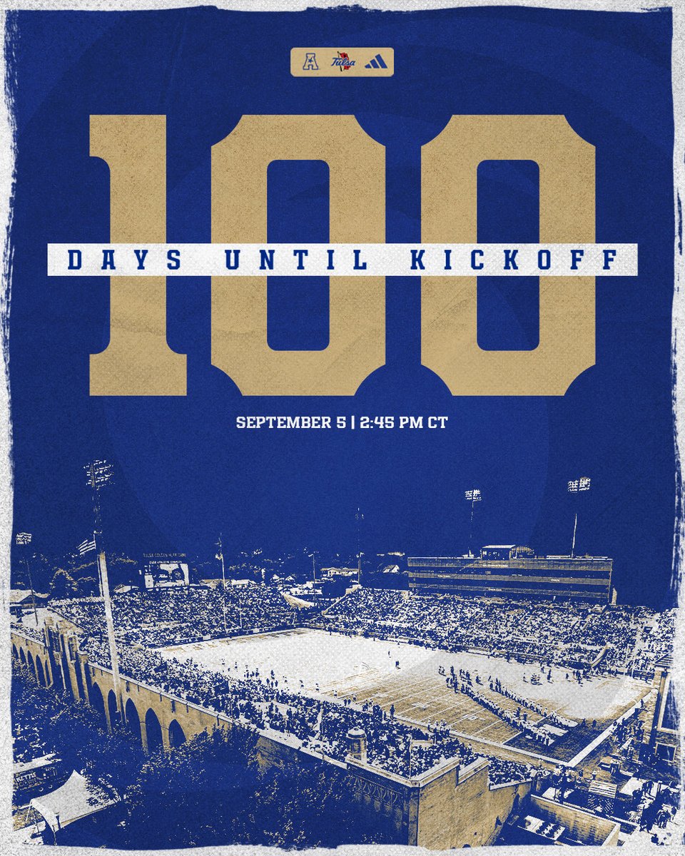 TulsaFootball's tweet photo. 100 days out. ⏳

#ReignCane https://t.co/halzD0CeWZ