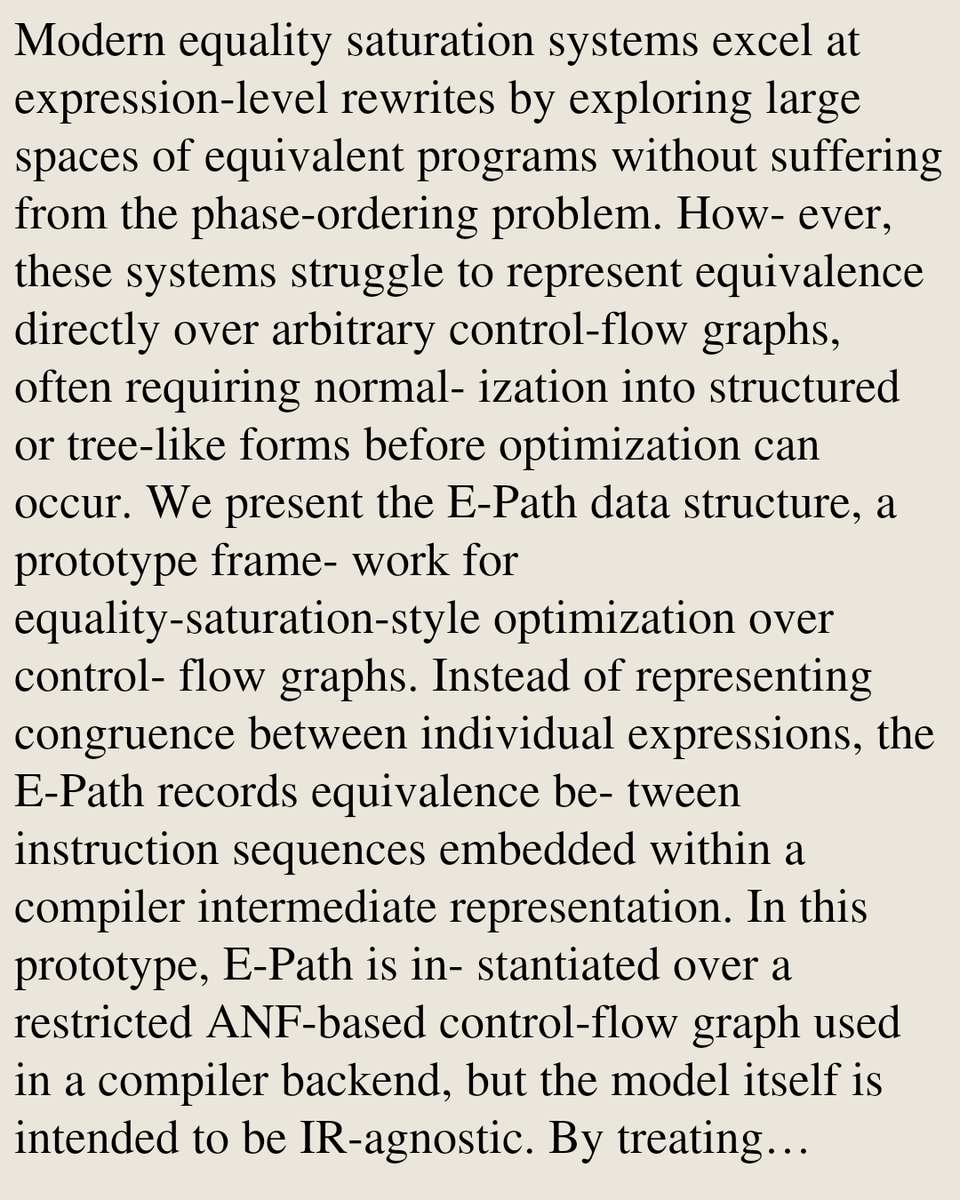 ProgPapers's tweet photo. E-Path: Equality Saturation for Control-Flow Graphs

Guillermo Garcia
https://t.co/MDBJmeCcMx [𝚌𝚜.𝙿𝙻] https://t.co/5zJBo806au