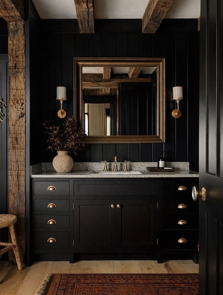 justadd2cart's tweet photo. Moody interiors continue to have a moment and these spaces capture exactly why. Rich wood tones, deep charcoal walls, aged brass, layered textiles, and soft natural light come together to create rooms that feel calm, grounded, and timeless.
#interiorlovers #interiordesigners #interiordecor #elegant #furniture #decor