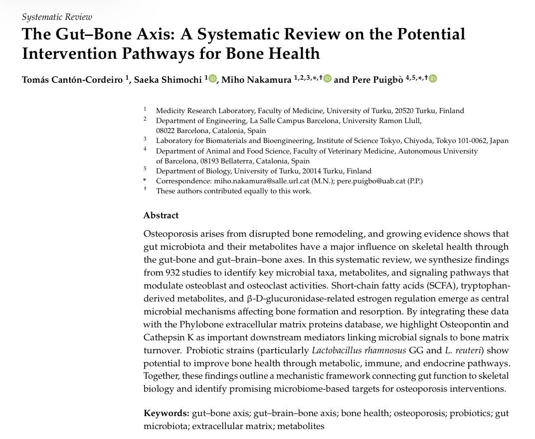 phylobone's tweet photo. New systematic review article of the Phylobone project! 🦴🧫 Here we explore how the gut-bone axis influences bone health and osteoporosis risk through metabolites, pathways, and beneficial microbes.
https://t.co/Jq8pHKVcld https://t.co/PWF7epFWoE