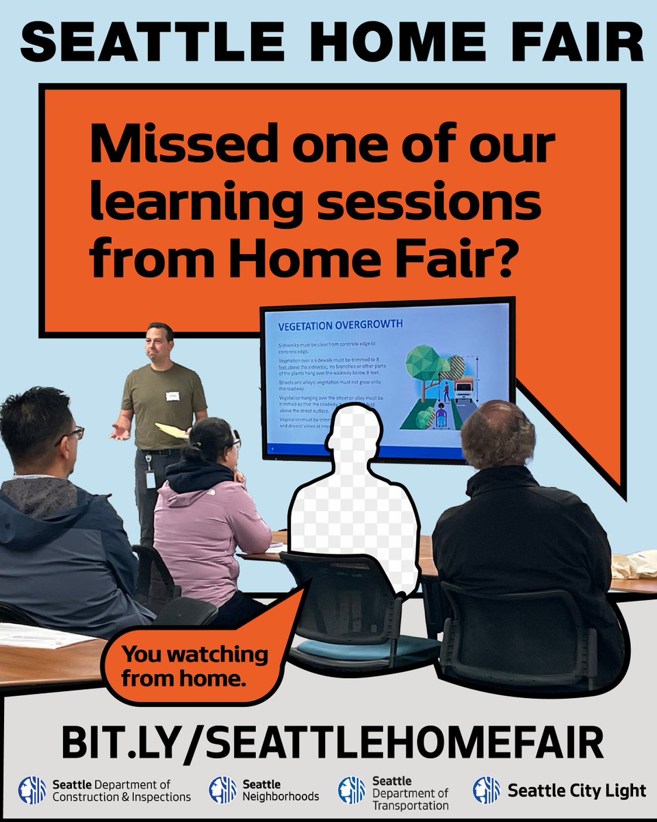 SeattleSDCI's tweet photo. Missed out on attending one of this year's Home Fair information sessions?

Don't worry, we saved you a front row seat💺 

See the presentations and watch recordings of our lectures here: https://t.co/hw5z0DGzqM https://t.co/X4l6cg6wwl