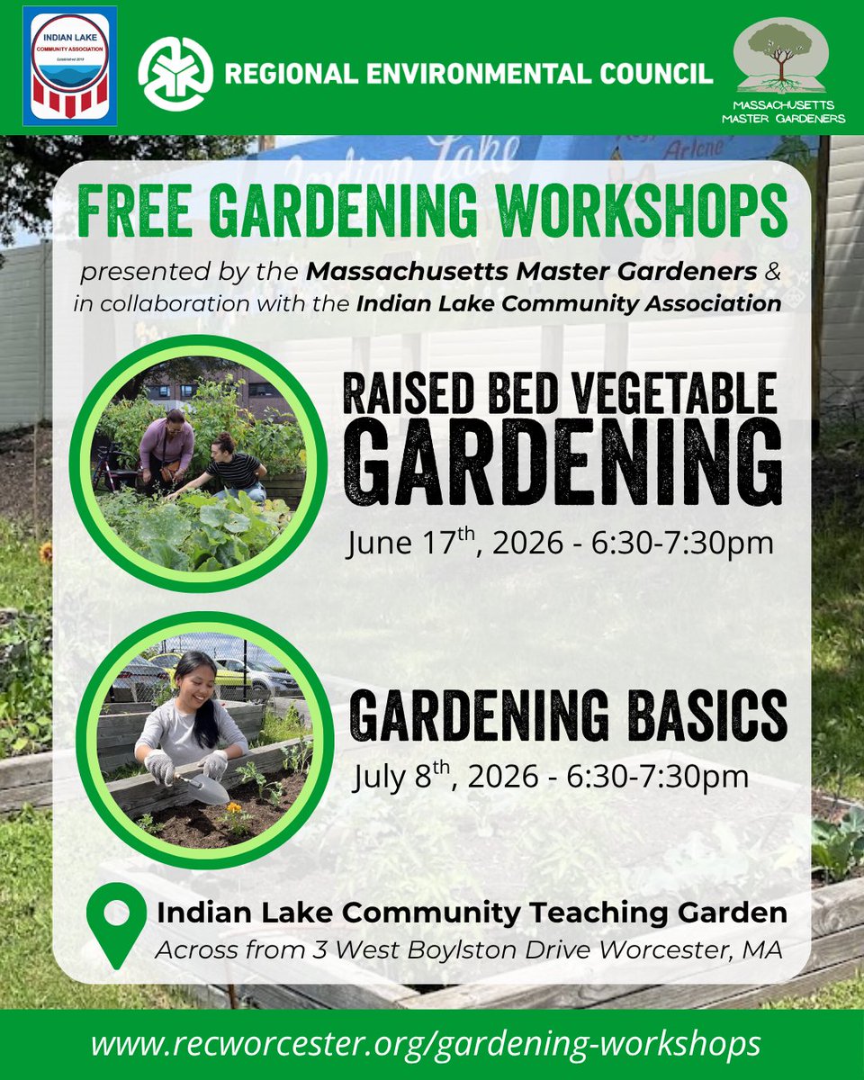 RECWorcester's tweet photo. In collaboration with our friends at the Massachusetts Master Gardeners Association and the Indian Lake Community Association, we are offering two FREE garden workshops! 🌱
Register &amp; learn: https://t.co/9Coetqj2xE
#RECWorcester #Gardeningworkshop #freeworkshop #worcester #MMGA https://t.co/KQSA1qTWAR