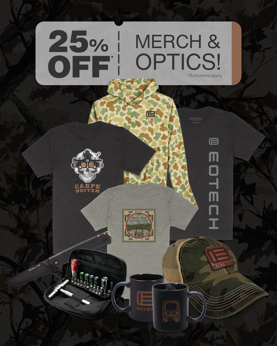 EOTECHInc's tweet photo. Dads &amp; Grads Sale is now live. 
25% OFF storewide.*

Whether you’re shopping for Father’s Day or celebrating a recent graduate, now’s the time to gear up. 

*Some exclusions apply. 
#EOTECH #Sale https://t.co/CWzZ8rc2vg